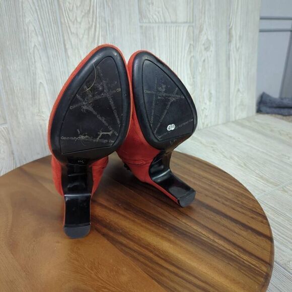 Calvin Klein Womens 8 Owena Suede Ankle Boots Red Chain Detail Zips High Heel - Picture 8 of 11